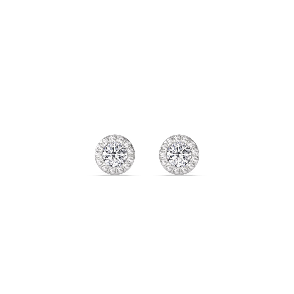 Round Beaded Flatback Studs with 14KT White Gold / Pair Cut Diamond in 14KT White Gold / Pair view 3
