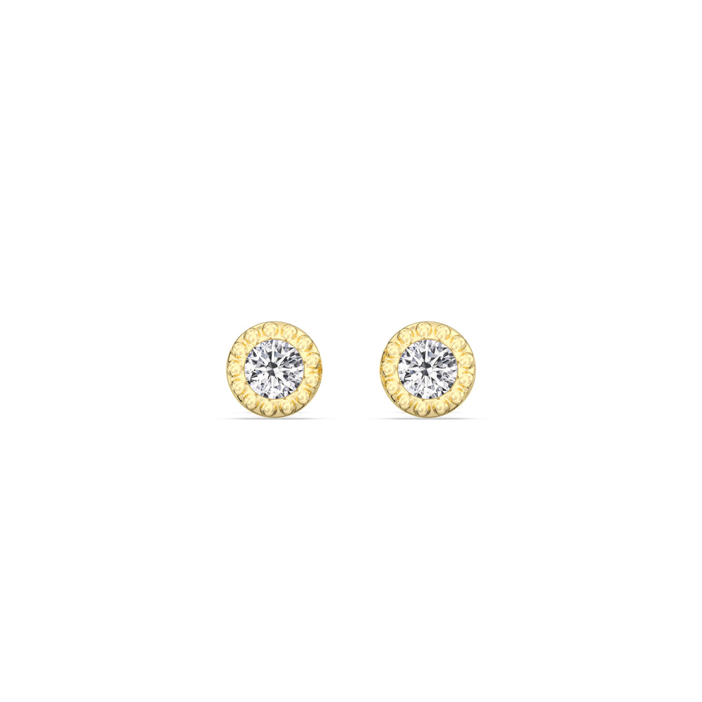 Round Beaded Flatback Studs with 14KT Yellow Gold / Single Cut Diamond in 14KT Yellow Gold / Single view 3
