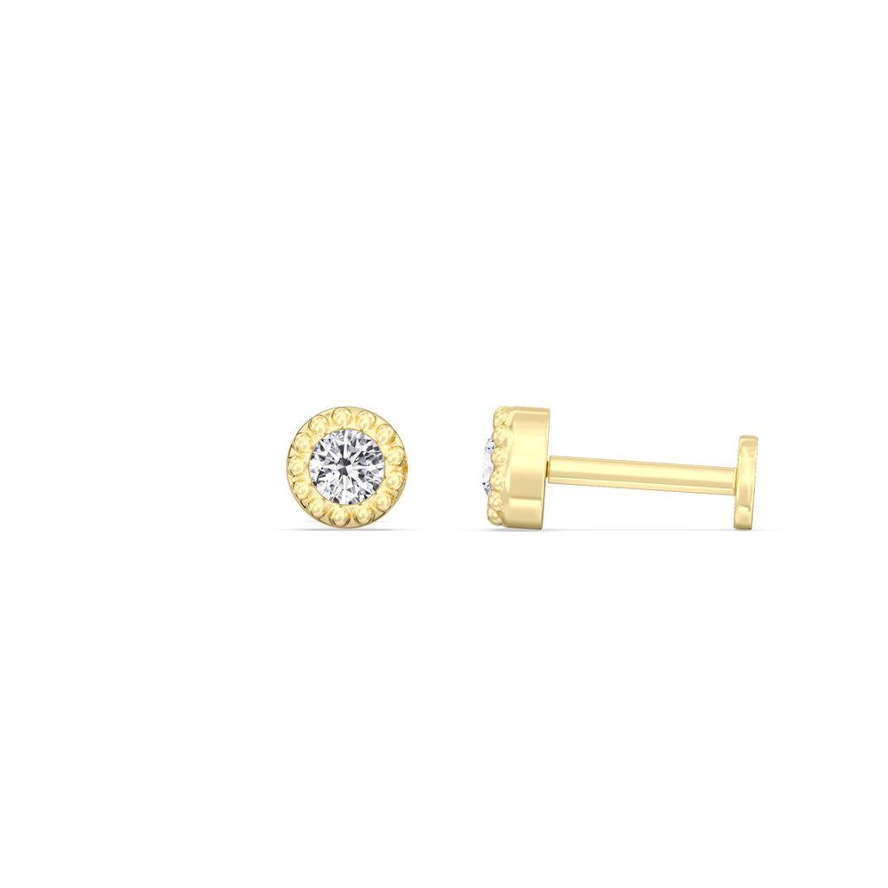 Round Beaded Flatback Studs with 14KT Yellow Gold / Pair Cut Diamond in 14KT Yellow Gold / Pair view 4

