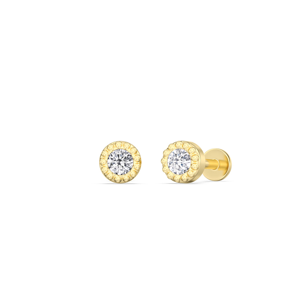 Round Beaded Flatback Studs with 14KT Yellow Gold / Pair Cut Diamond in 14KT Yellow Gold / Pair view 1

