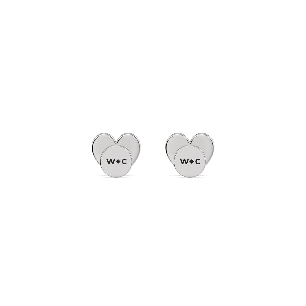Heart Flatback Studs with 14KT White Gold / Pair Cut Diamond in 14KT White Gold / Pair view 5
