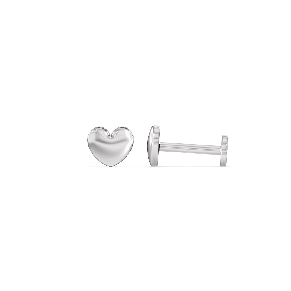 Heart Flatback Studs with 14KT White Gold / Single Cut Diamond in 14KT White Gold / Single view 4

