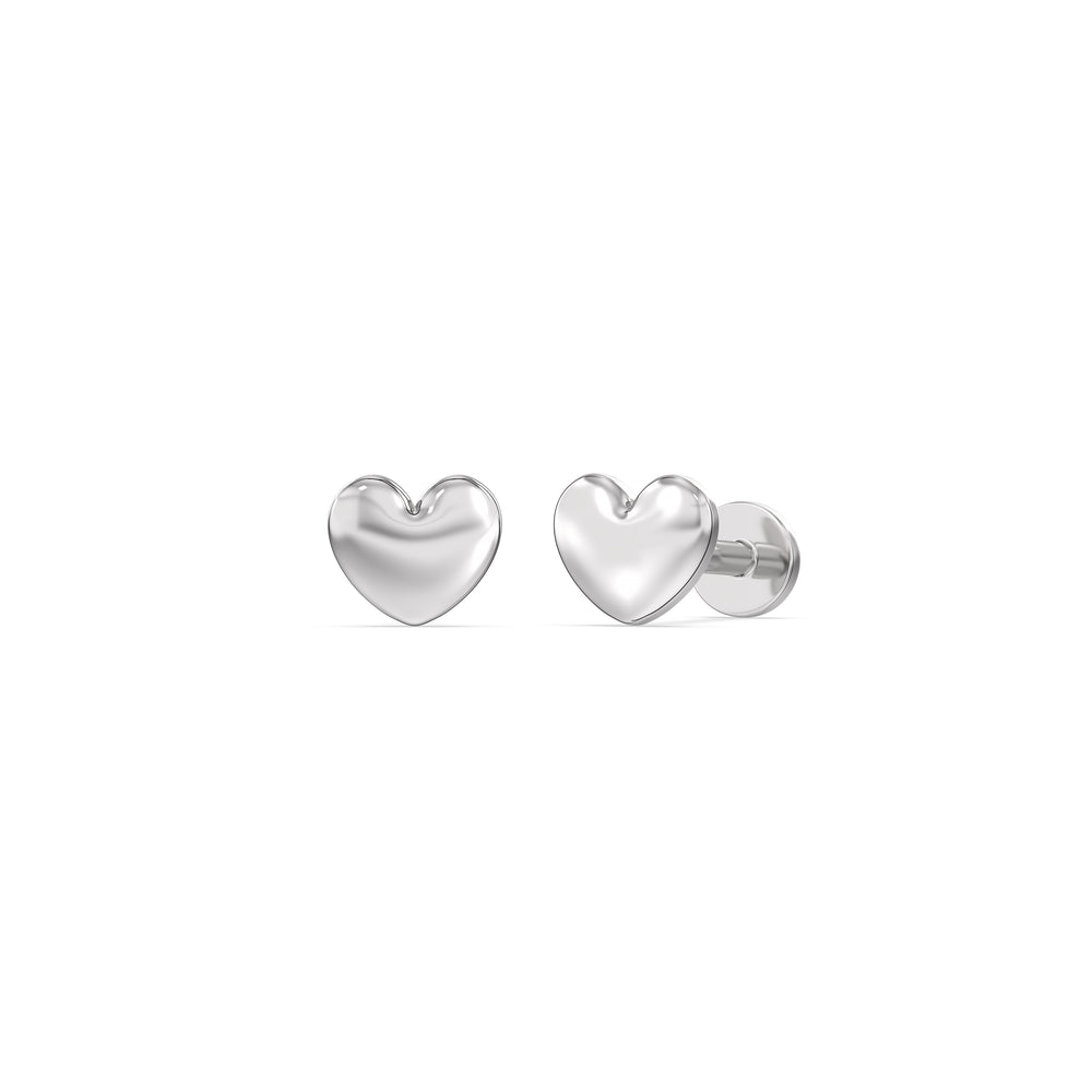 Heart Flatback Studs with 14KT White Gold / Single Cut Diamond in 14KT White Gold / Single view 1
