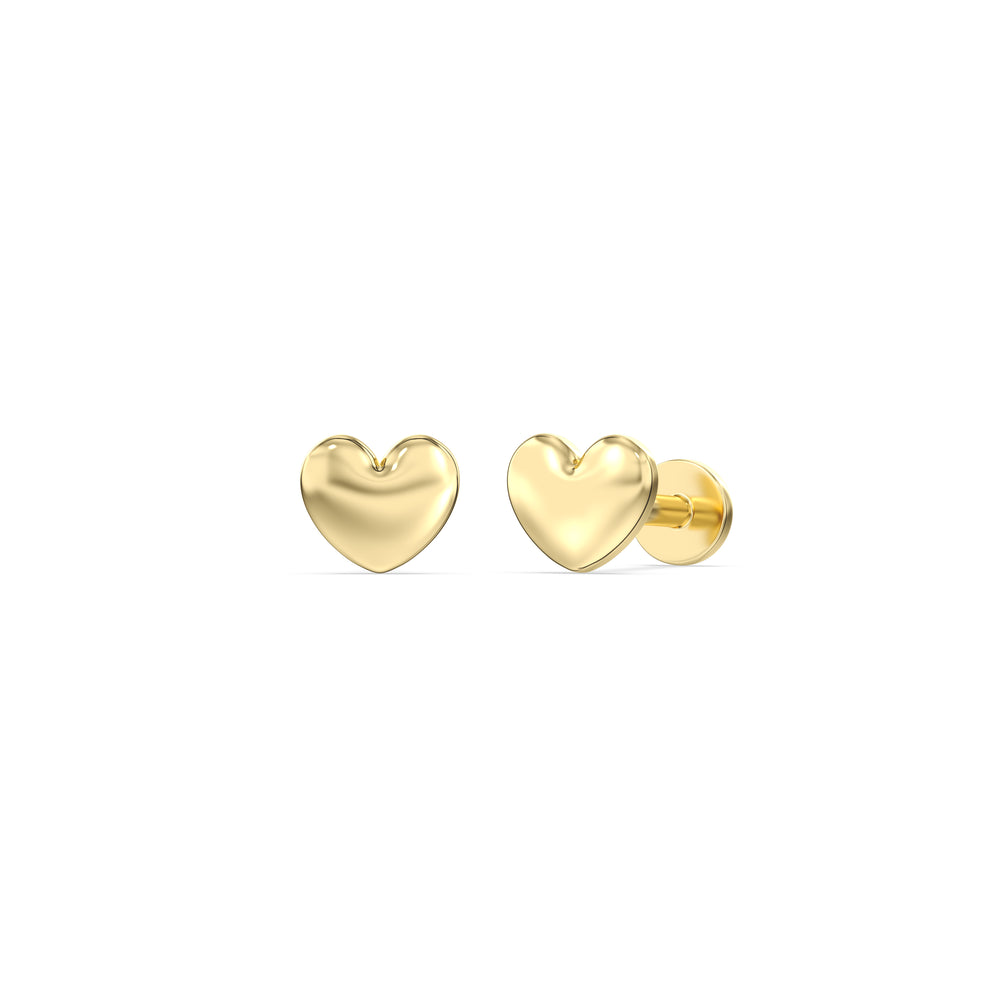 Heart Flatback Studs with 14KT Yellow Gold / Single Cut Diamond in 14KT Yellow Gold / Single view 1
