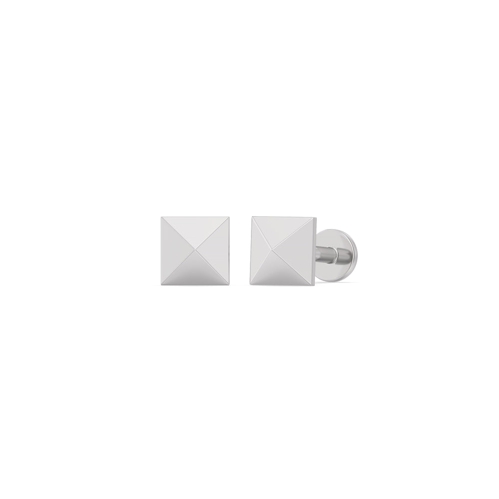 Pyramid Flatback Studs with 14KT White Gold / Single Cut Diamond in 14KT White Gold / Single view 1
