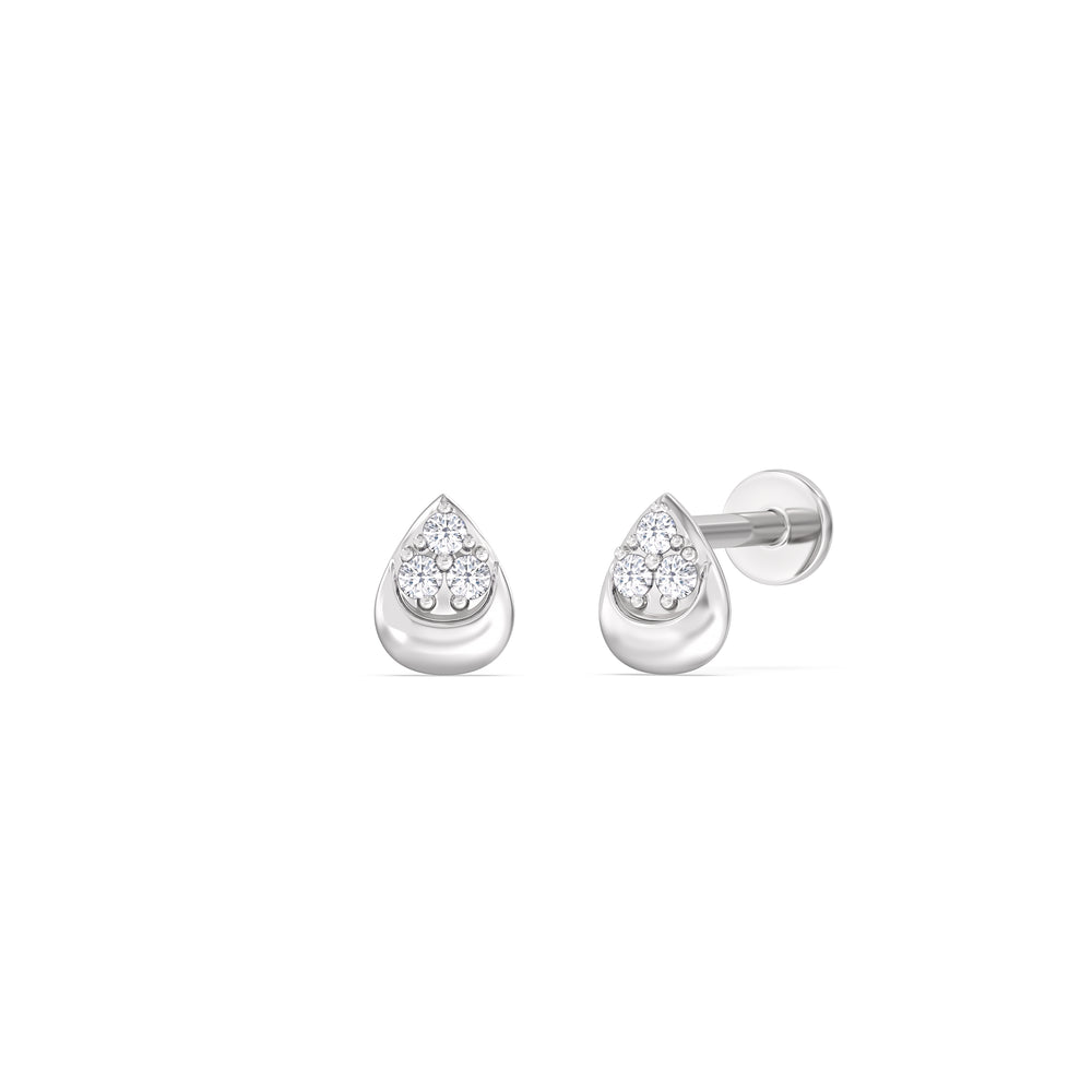Teardrop Pear Flatback Stud with 14KT White Gold / Pair Cut Diamond in 14KT White Gold / Pair view 1
