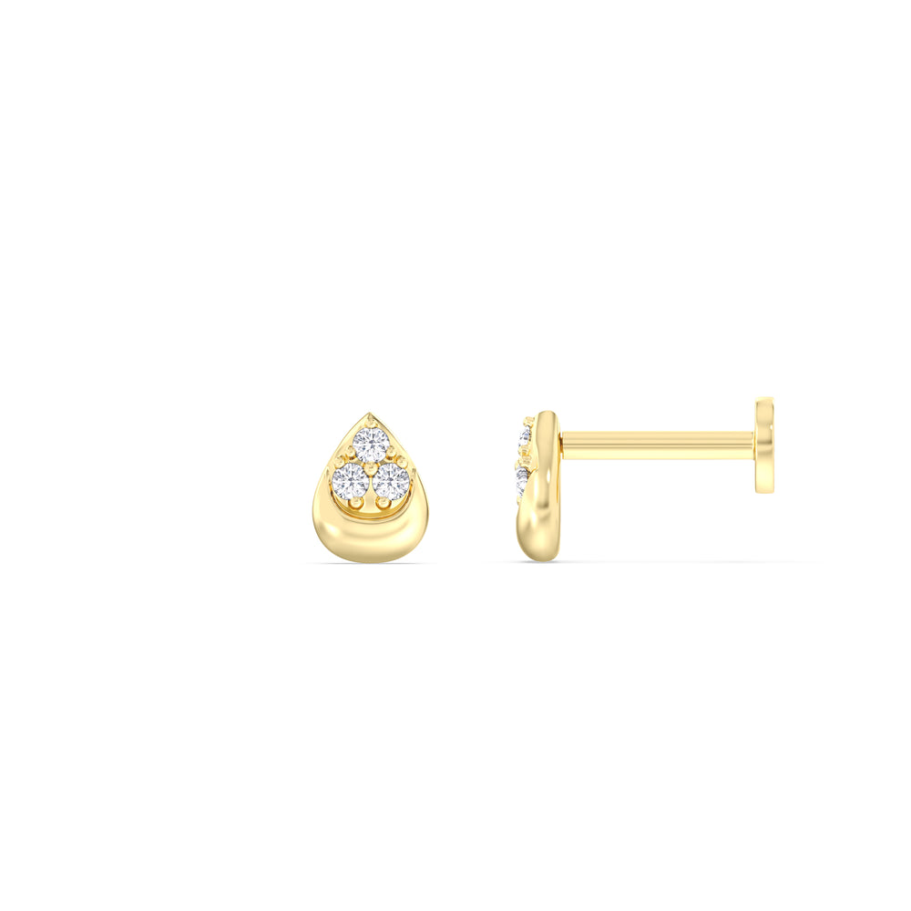 Teardrop Pear Flatback Stud with 14KT Yellow Gold / Pair Cut Diamond in 14KT Yellow Gold / Pair view 4
