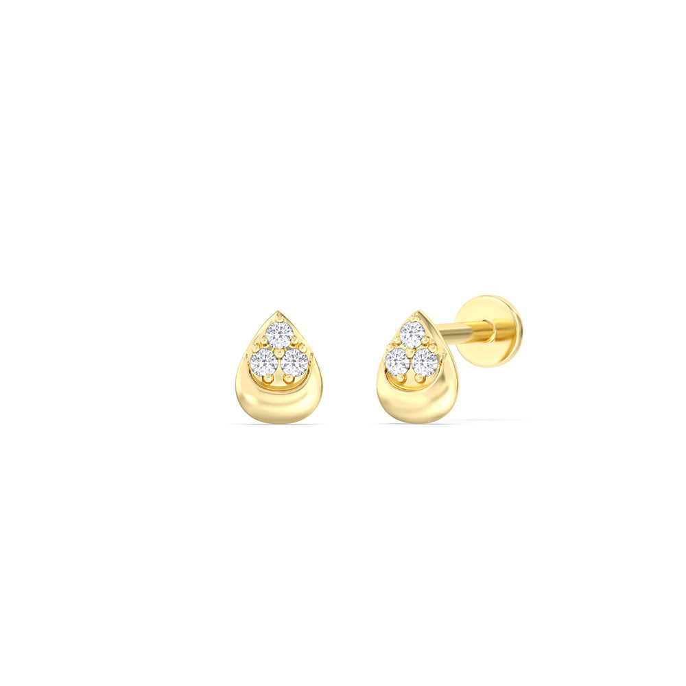 Teardrop Pear Flatback Stud with 14KT Yellow Gold / Single Cut Diamond in 14KT Yellow Gold / Single view 1
