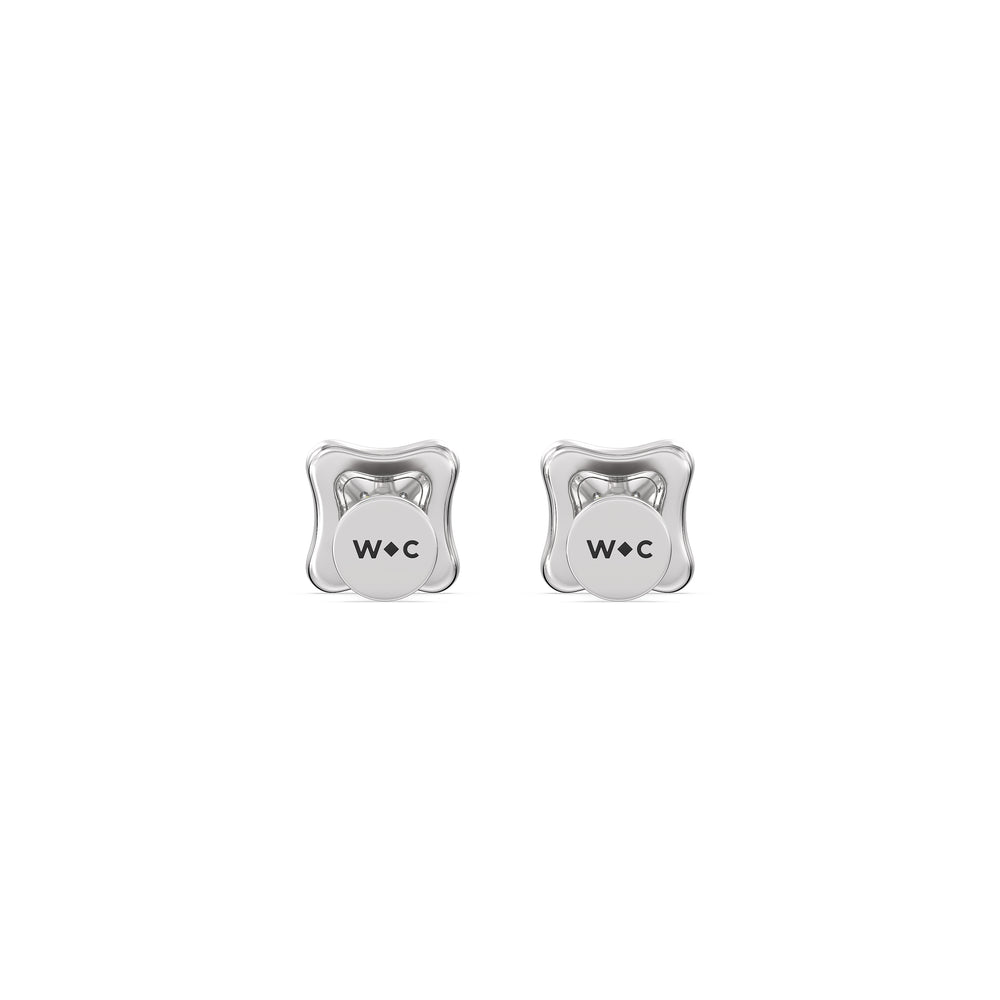 Rounded Square Flatback Studs with 14KT White Gold / Pair Cut Diamond in 14KT White Gold / Pair view 5
