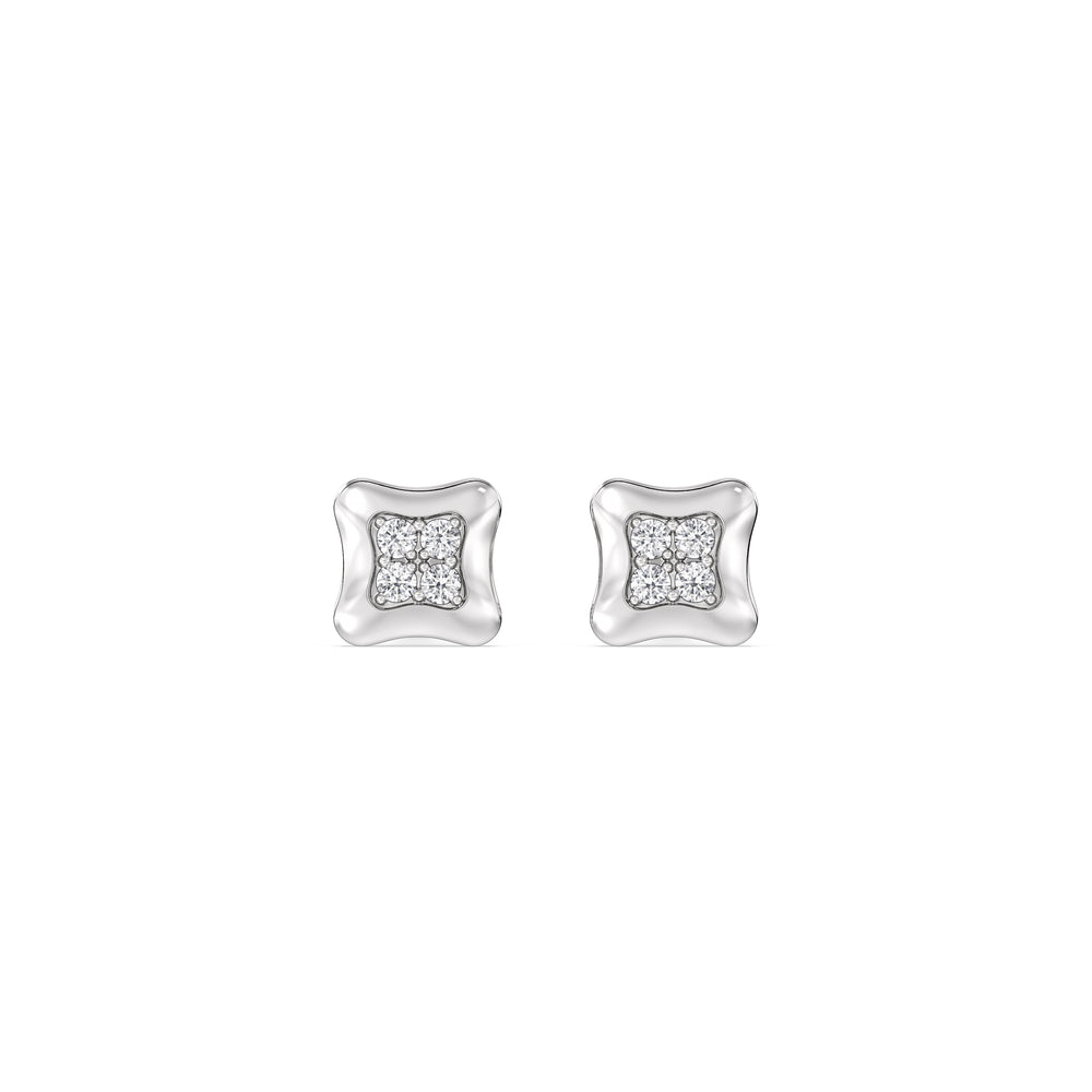 Rounded Square Flatback Studs with 14KT White Gold / Pair Cut Diamond in 14KT White Gold / Pair view 3
