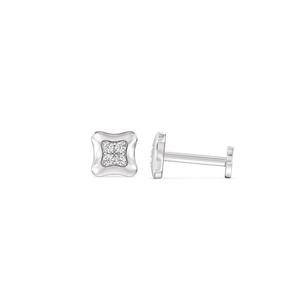 Rounded Square Flatback Studs with 14KT White Gold / Pair Cut Diamond in 14KT White Gold / Pair view 4
