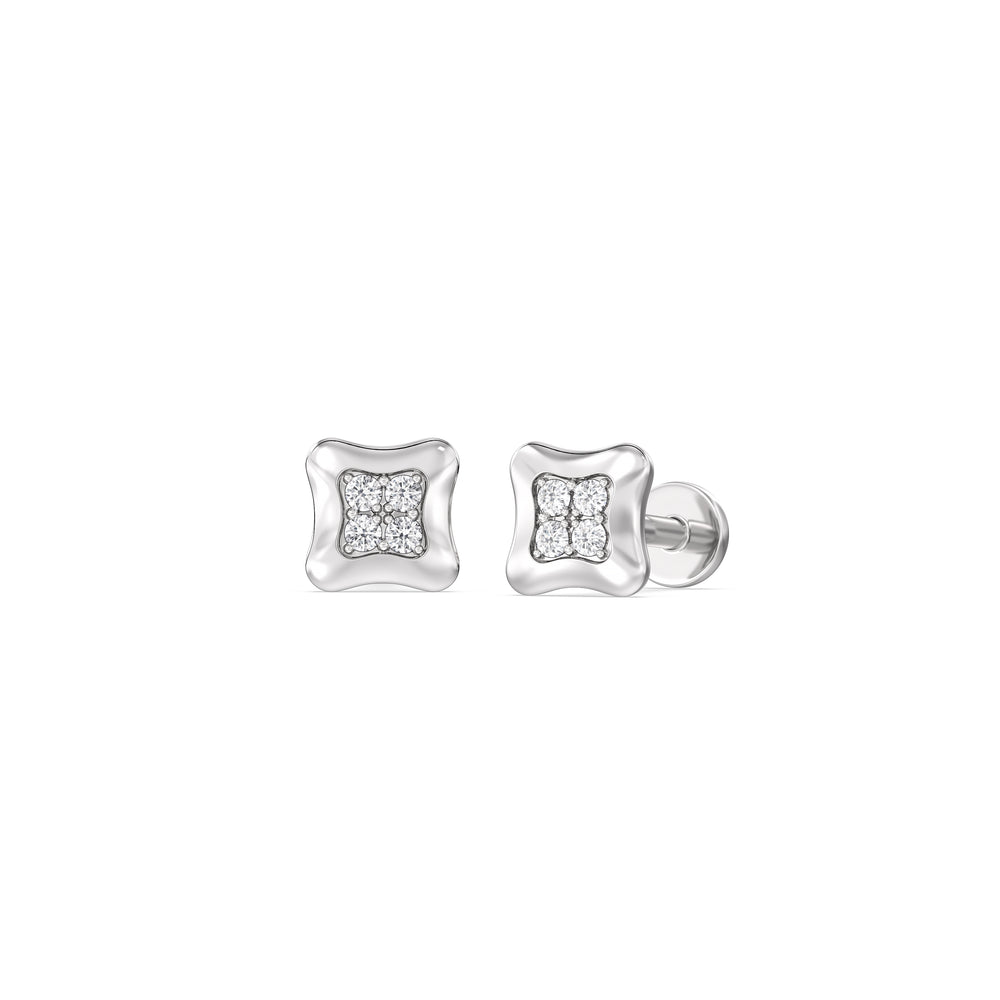 Rounded Square Flatback Studs with 14KT White Gold / Single Cut Diamond in 14KT White Gold / Single view 1
