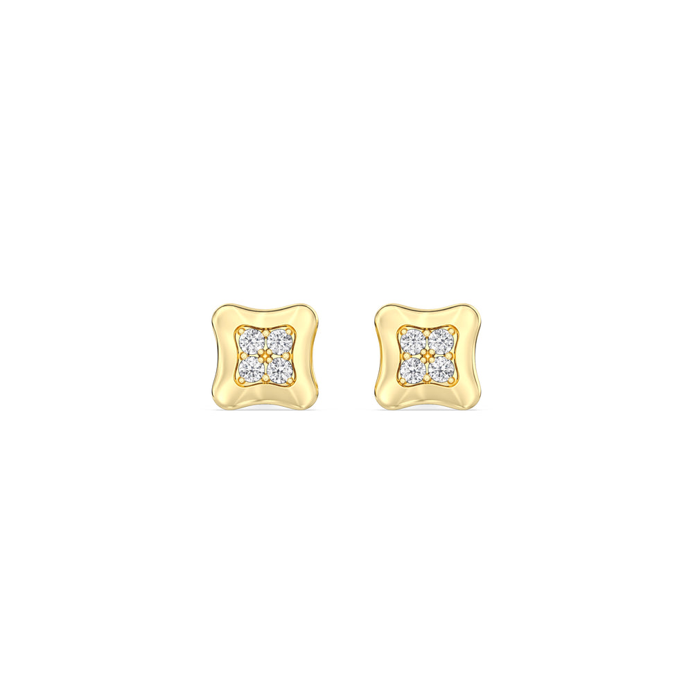 Rounded Square Flatback Studs with 14KT Yellow Gold / Pair Cut Diamond in 14KT Yellow Gold / Pair view 3
