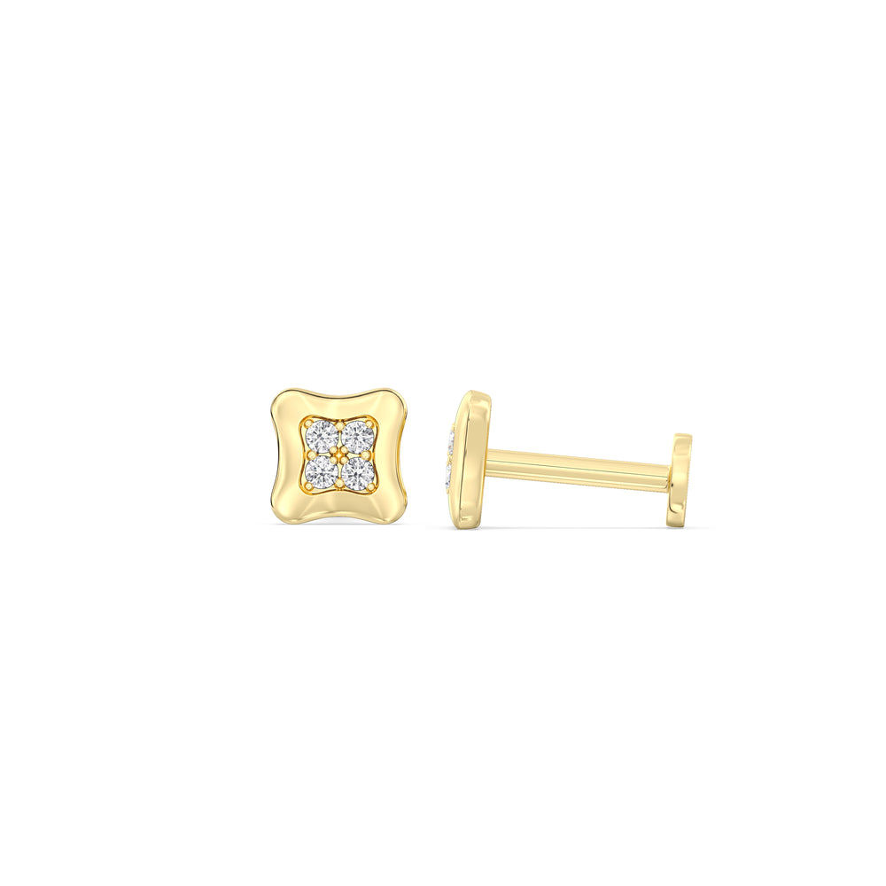 Rounded Square Flatback Studs with 14KT Yellow Gold / Pair Cut Diamond in 14KT Yellow Gold / Pair view 4
