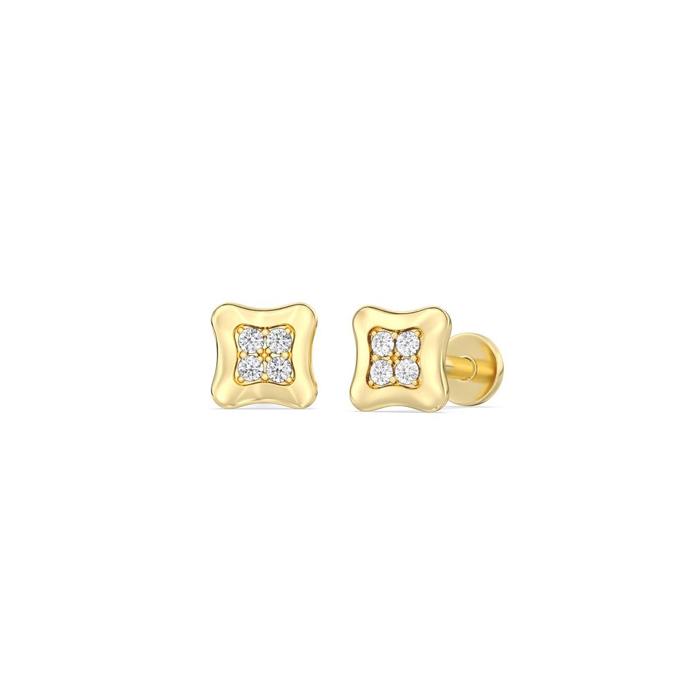 Rounded Square Flatback Studs with 14KT Yellow Gold / Single Cut Diamond in 14KT Yellow Gold / Single view 1
