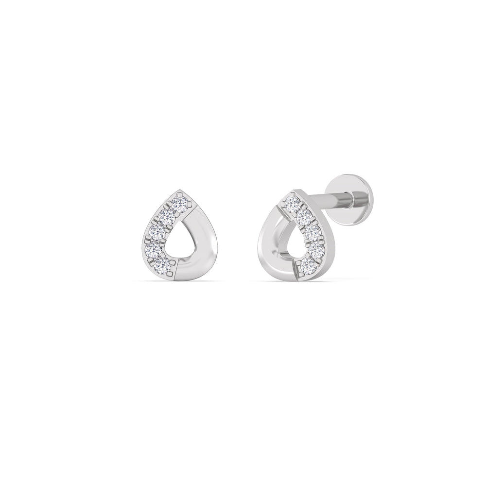 Pear Flatback Studs with 14KT White Gold / Left Cut Diamond in 14KT White Gold / Left view 1
