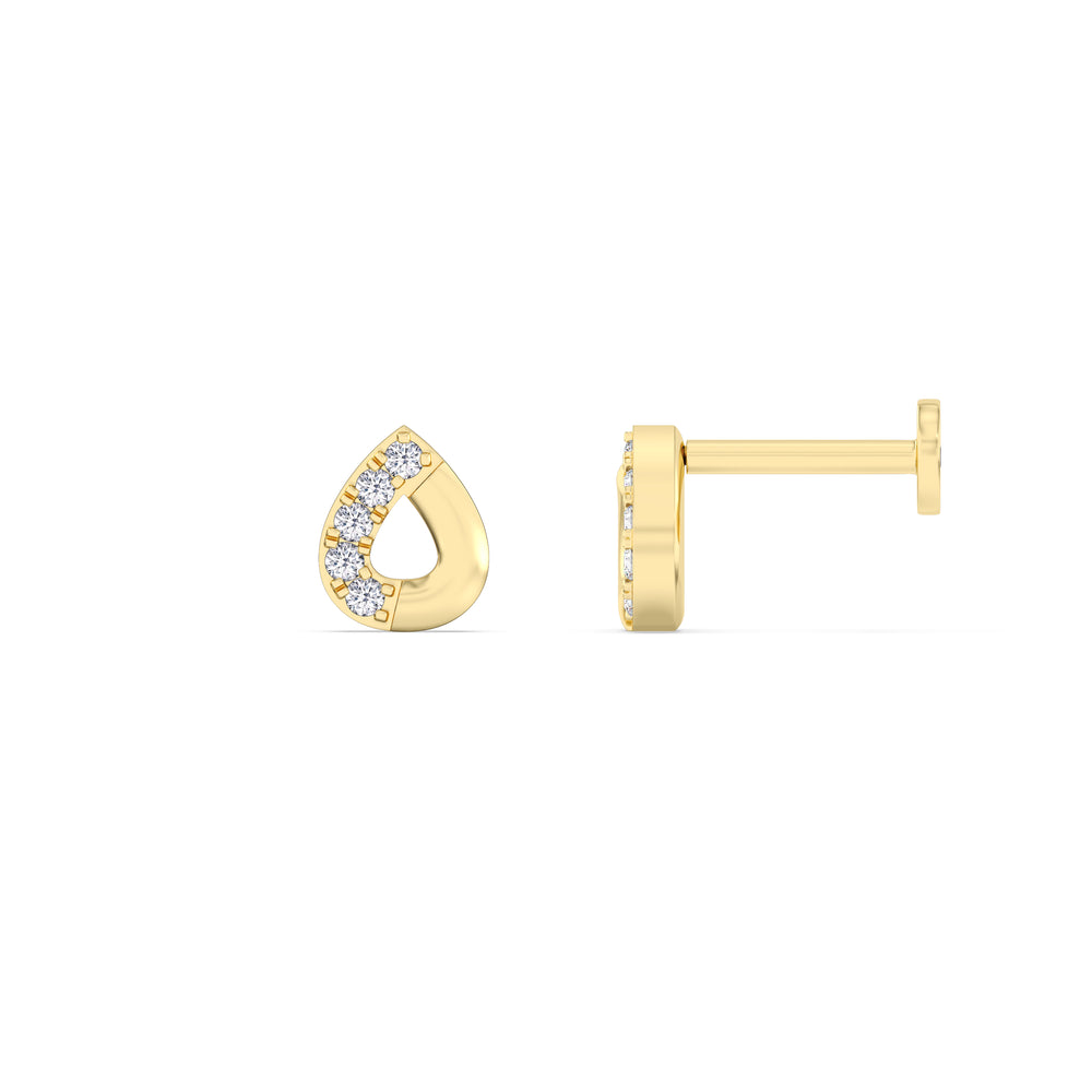 Pear Flatback Studs with 14KT Yellow Gold / Right Cut Diamond in 14KT Yellow Gold / Right view 3
