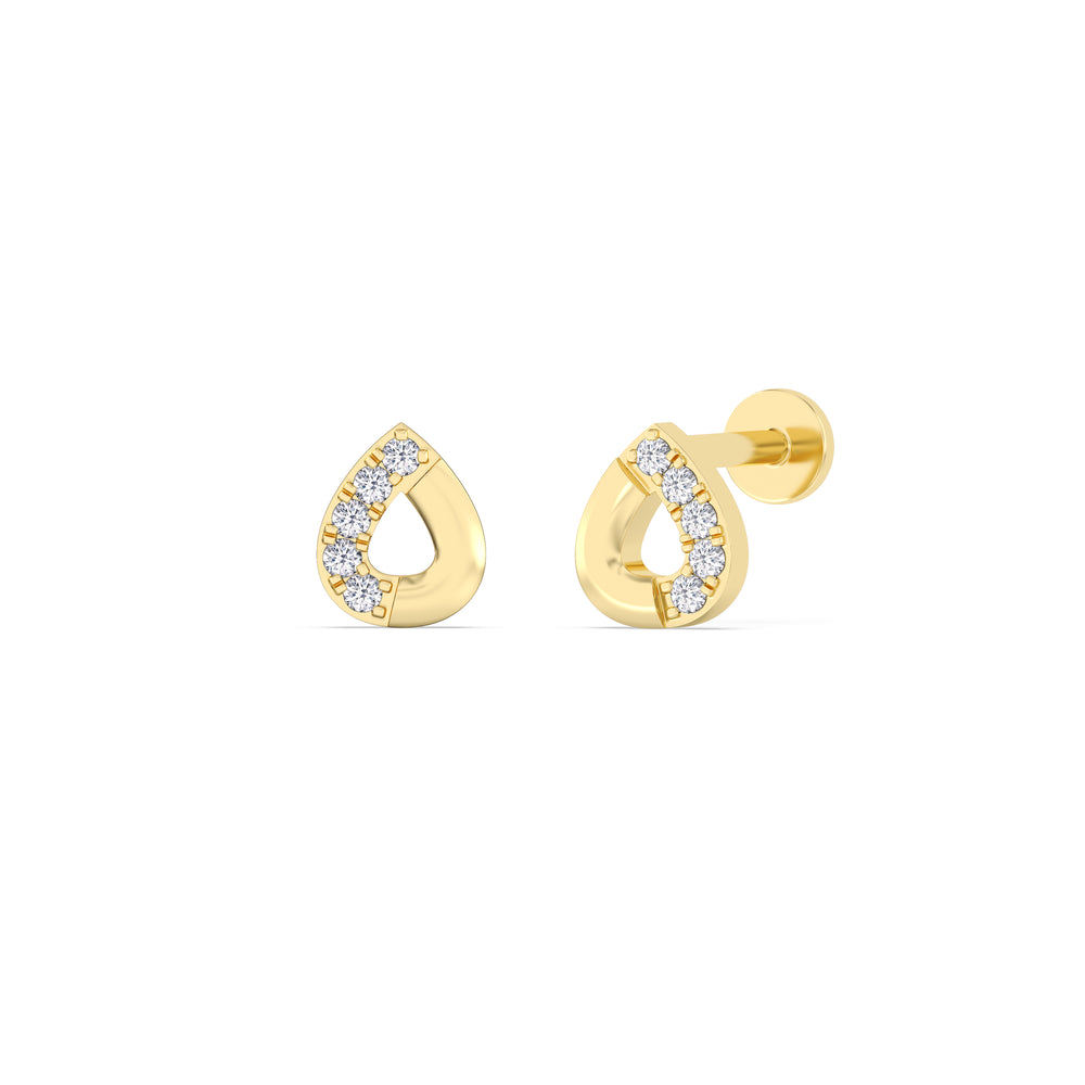 Pear Flatback Studs with 14KT Yellow Gold / Right Cut Diamond in 14KT Yellow Gold / Right view 1
