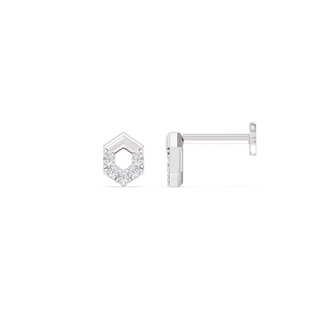 Geometric Flatback Studs with 14KT White Gold / Single Cut Diamond in 14KT White Gold / Single view 4
