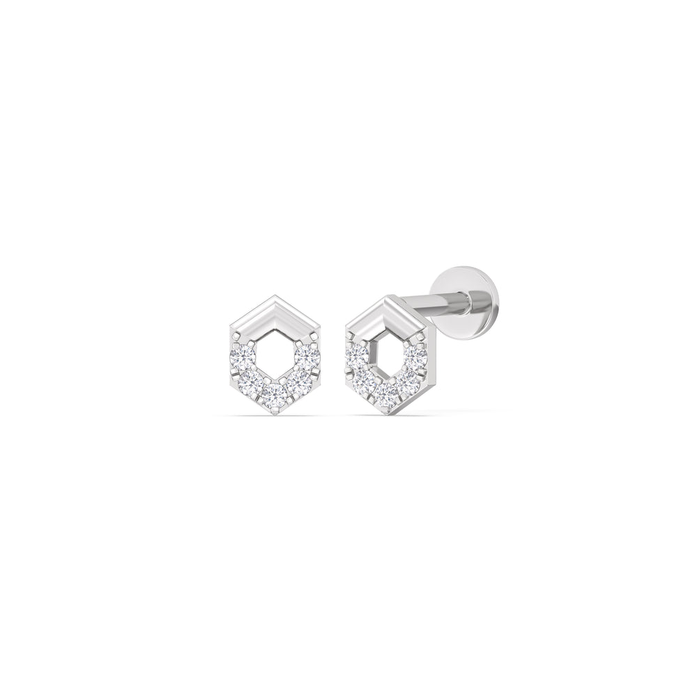 Geometric Flatback Studs with 14KT White Gold / Pair Cut Diamond in 14KT White Gold / Pair view 1
