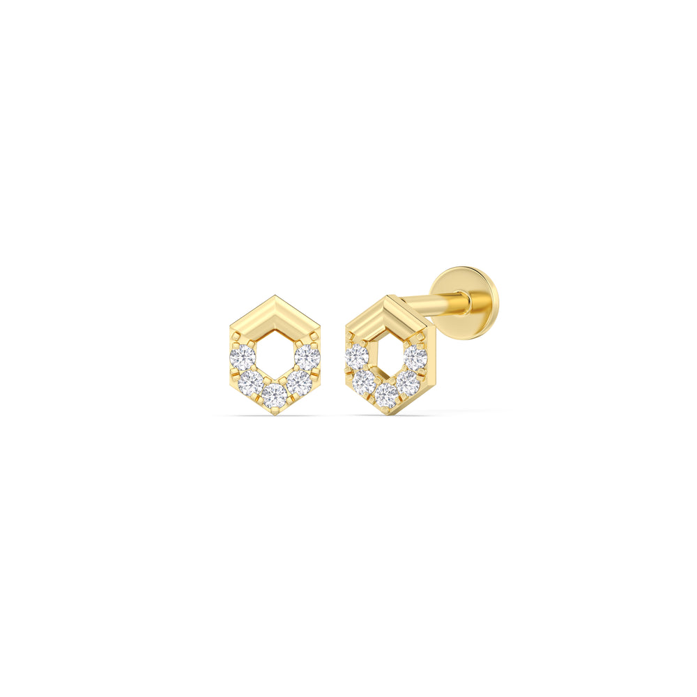 Geometric Flatback Studs with 14KT Yellow Gold / Single Cut Diamond in 14KT Yellow Gold / Single view 1

