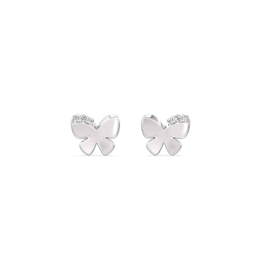 Butterfly Flatback Studs with 14KT White Gold / Right Cut Diamond in 14KT White Gold / Right view 3
