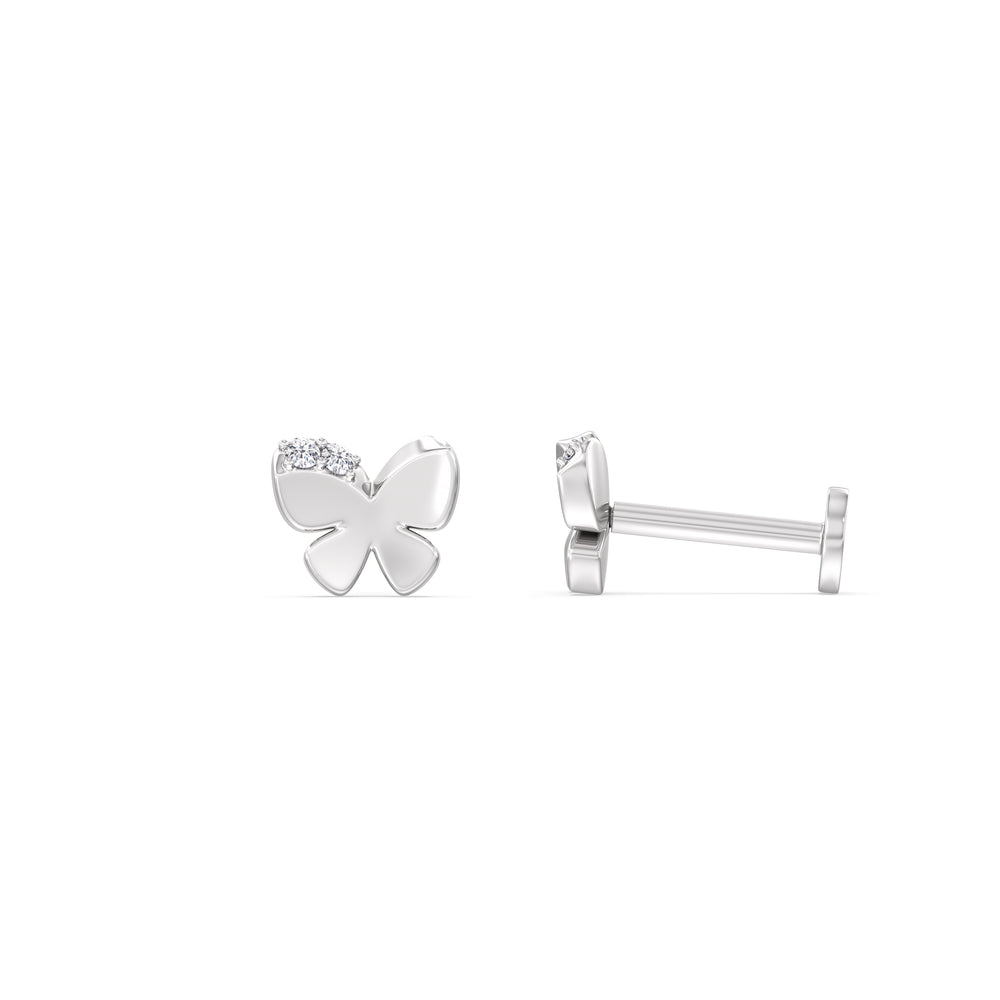 Butterfly Flatback Studs with 14KT White Gold / Left Cut Diamond in 14KT White Gold / Left view 4
