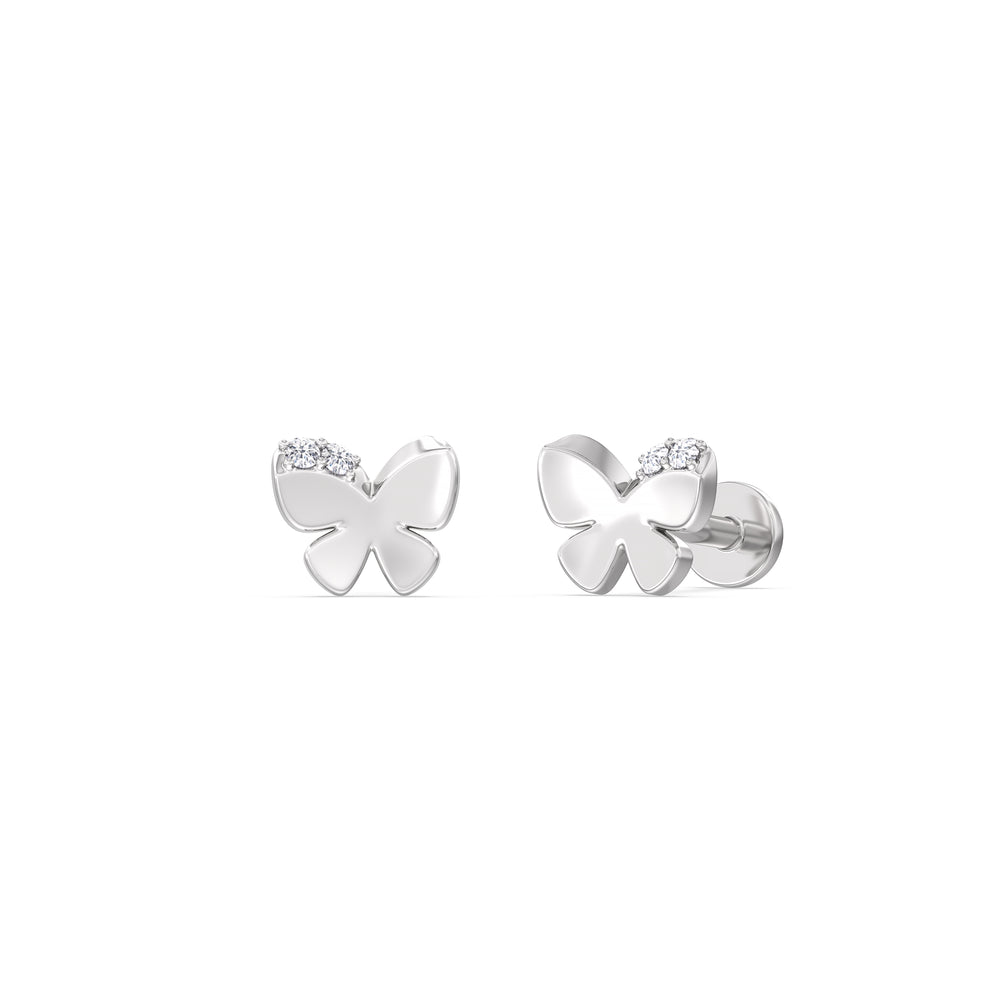 Butterfly Flatback Studs with 14KT White Gold / Pair Cut Diamond in 14KT White Gold / Pair view 1
