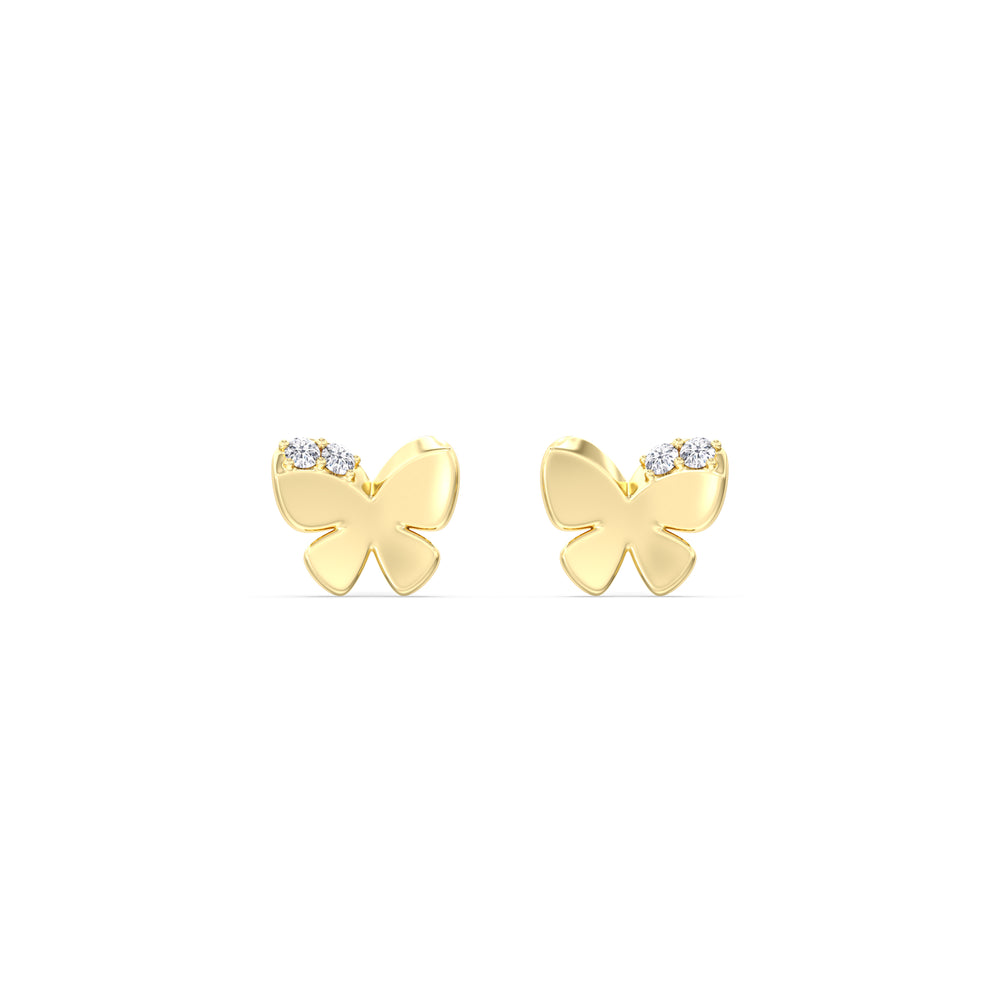 Butterfly Flatback Studs with 14KT Yellow Gold / Pair Cut Diamond in 14KT Yellow Gold / Pair view 3
