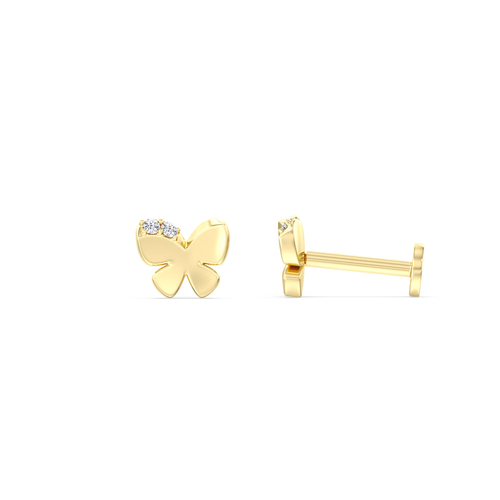 Butterfly Flatback Studs with 14KT Yellow Gold / Pair Cut Diamond in 14KT Yellow Gold / Pair view 4
