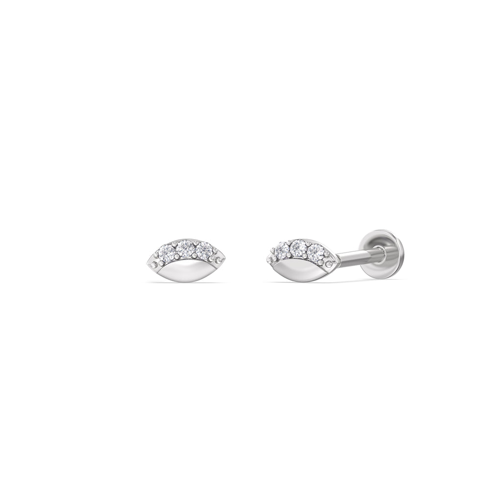 Vertical Marquise Flatback Studs with 14KT White Gold / Right Cut Diamond in 14KT White Gold / Right view 1
