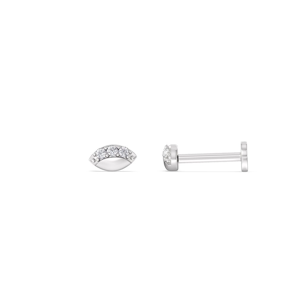 Vertical Marquise Flatback Studs with 14KT White Gold / Left Cut Diamond in 14KT White Gold / Left view 4
