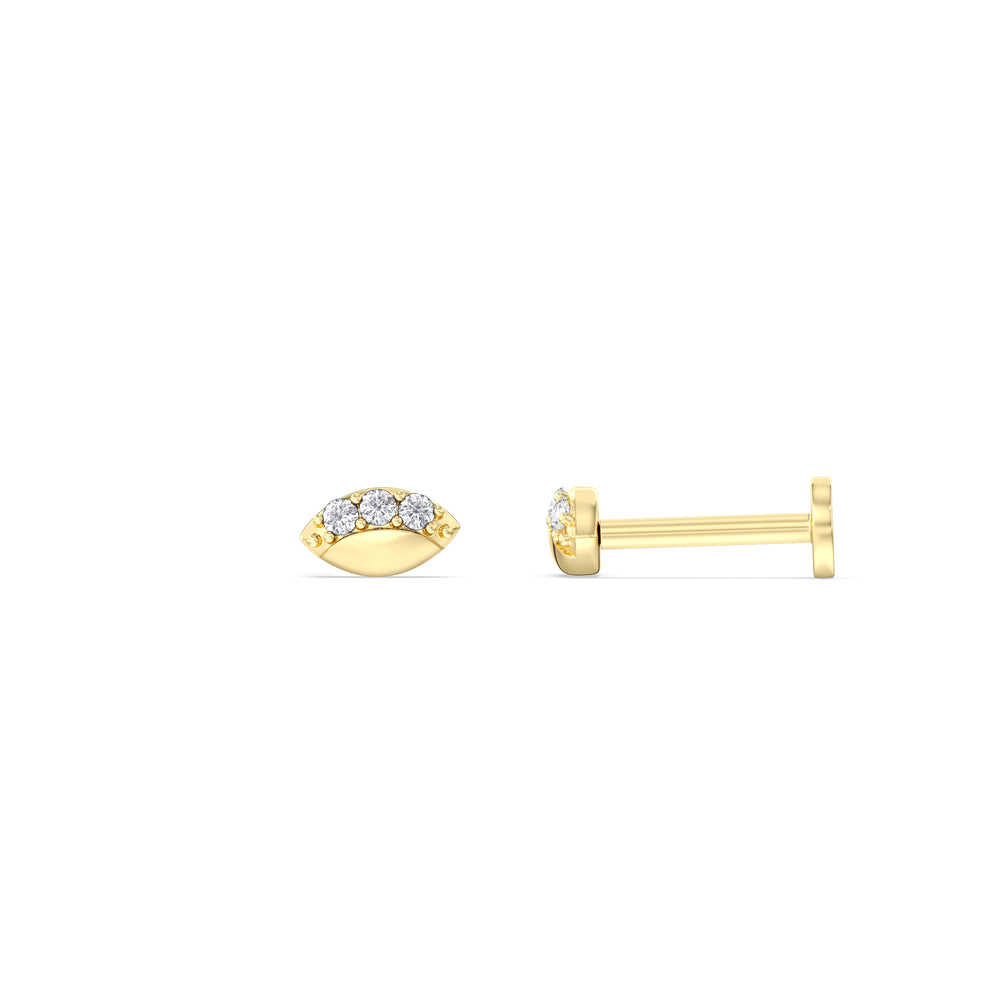 Vertical Marquise Flatback Studs with 14KT Yellow Gold / Left Cut Diamond in 14KT Yellow Gold / Left view 4
