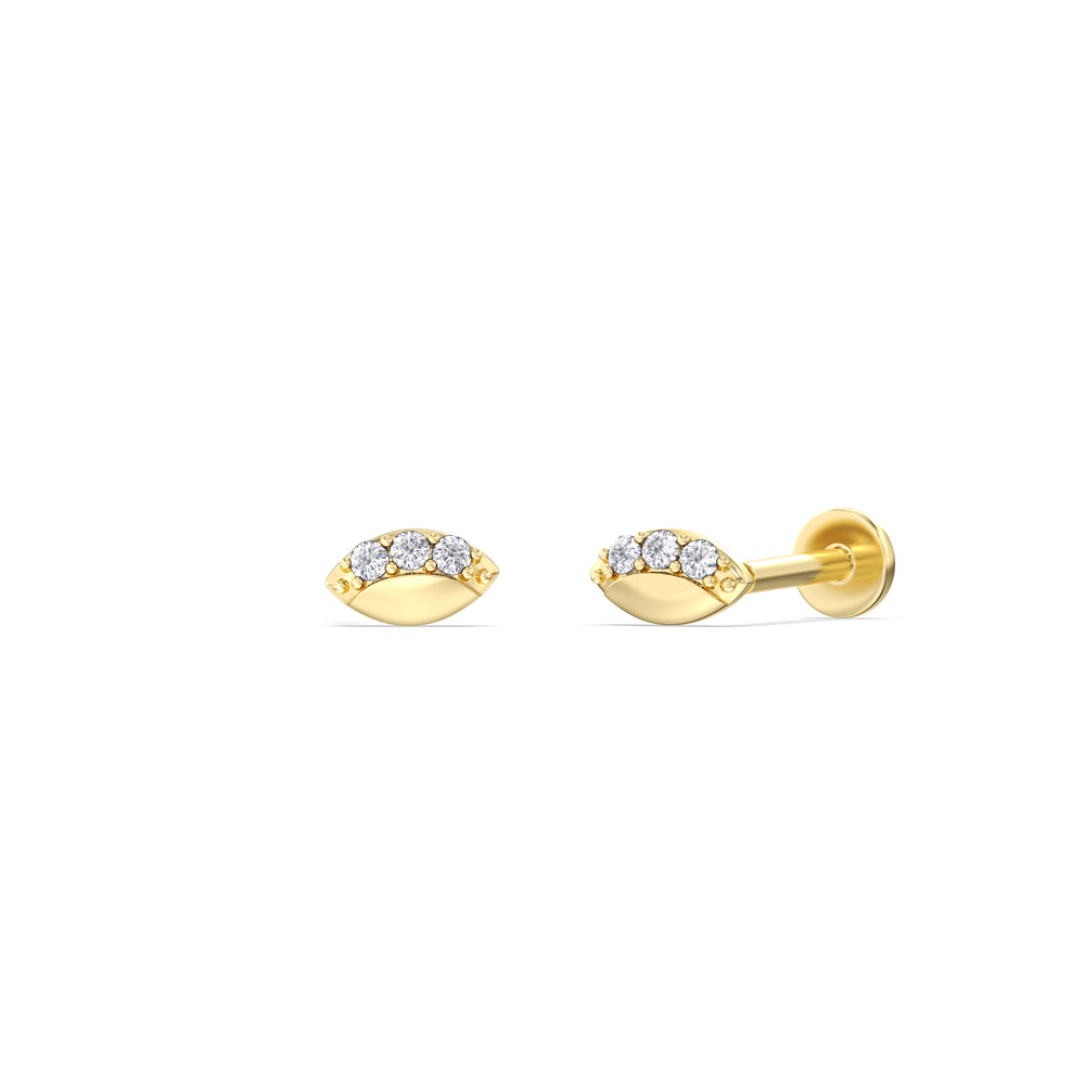 Vertical Marquise Flatback Studs with 14KT Yellow Gold / Pair Cut Diamond in 14KT Yellow Gold / Pair view 1
