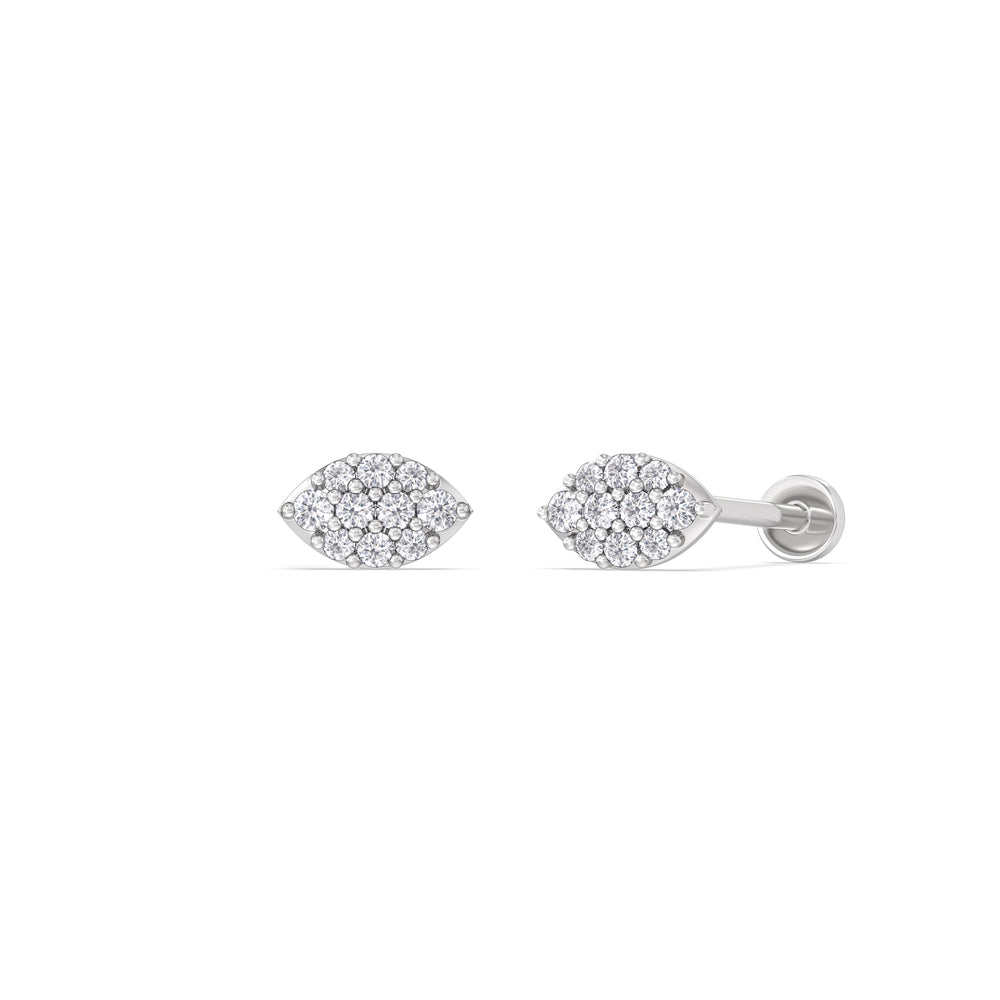 Marquise Flatback Studs with 14KT White Gold / Single Cut Diamond in 14KT White Gold / Single view 1
