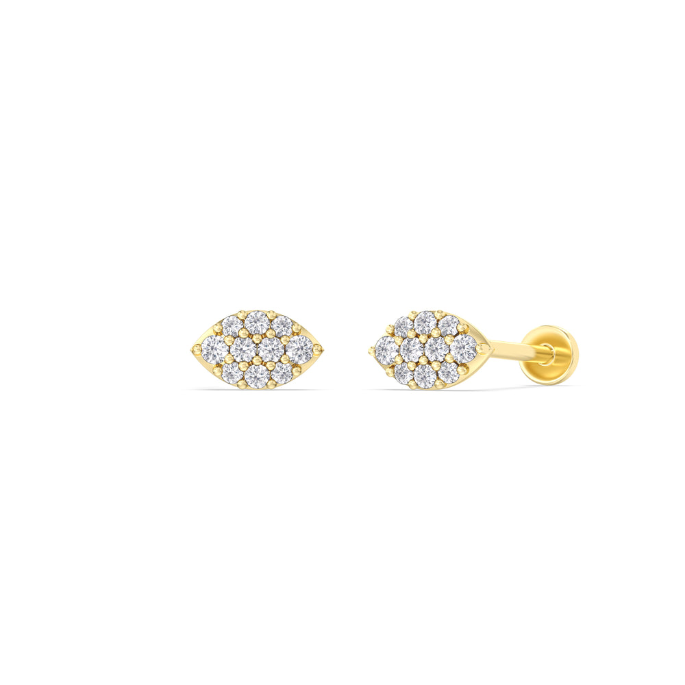 Marquise Flatback Studs with 14KT Yellow Gold / Single Cut Diamond in 14KT Yellow Gold / Single view 1

