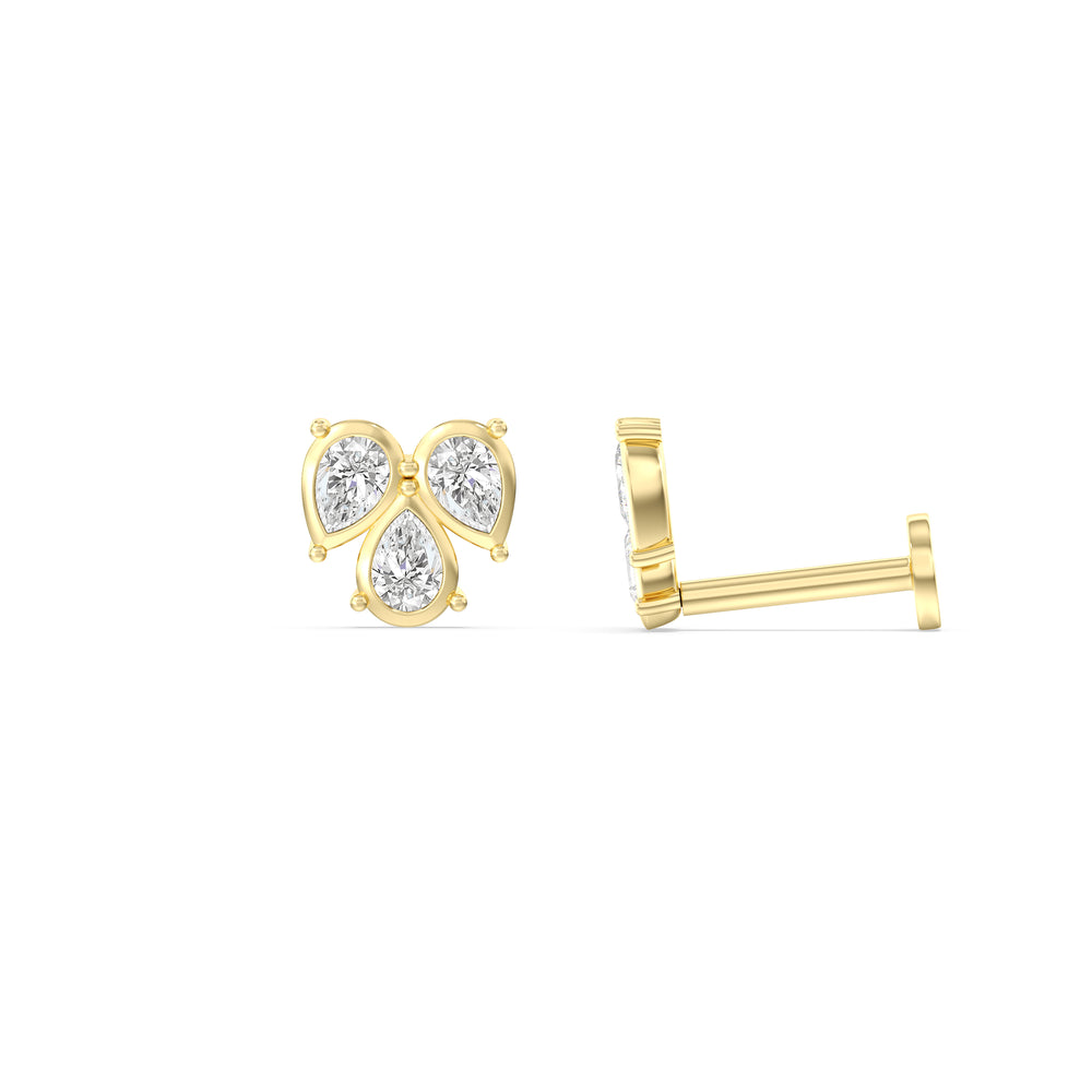 Tri Flatback Studs with 14KT Yellow Gold / Single Cut Diamond in 14KT Yellow Gold / Single view 4
