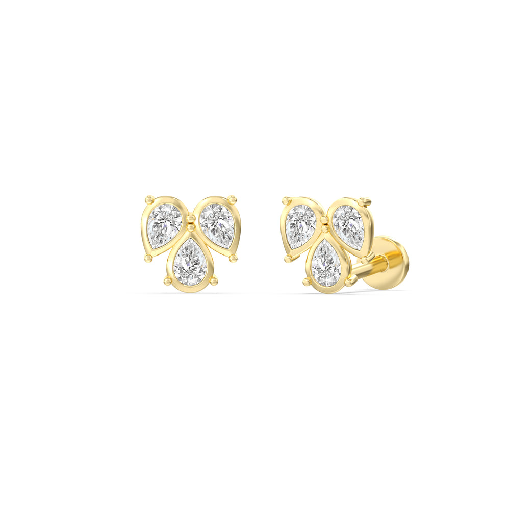Tri Flatback Studs with 14KT Yellow Gold / Single Cut Diamond in 14KT Yellow Gold / Single view 1
