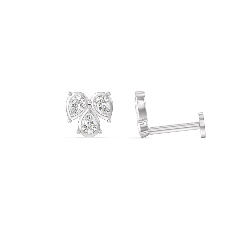 Tri Flatback Studs with 14KT White Gold / Single Cut Diamond in 14KT White Gold / Single view 4
