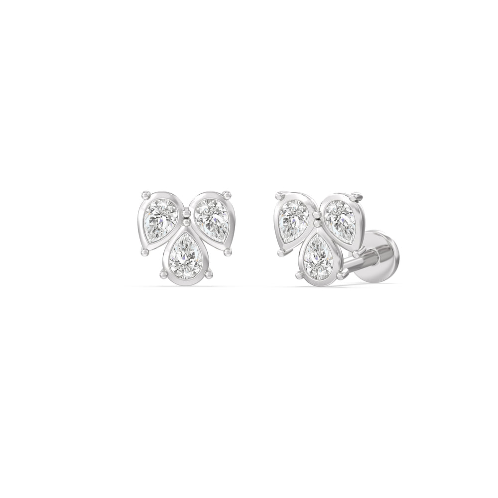 Tri Flatback Studs with 14KT White Gold / Pair Cut Diamond in 14KT White Gold / Pair view 1
