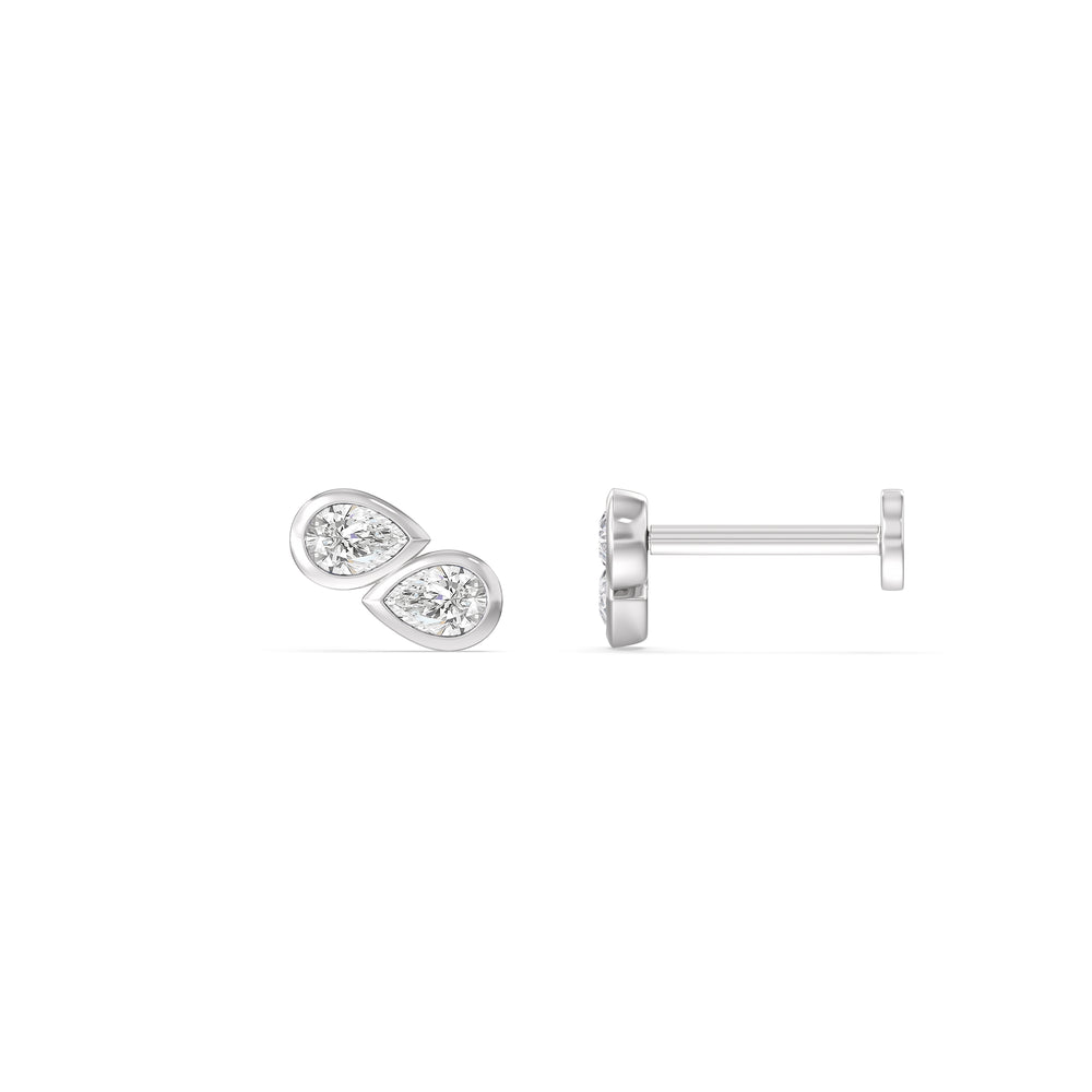Pear Duet Flatback Studs with 14KT White Gold / Right Cut Diamond in 14KT White Gold / Right view 4
