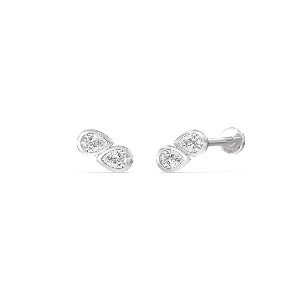 Pear Duet Flatback Studs with 14KT White Gold / Left Cut Diamond in 14KT White Gold / Left view 1
