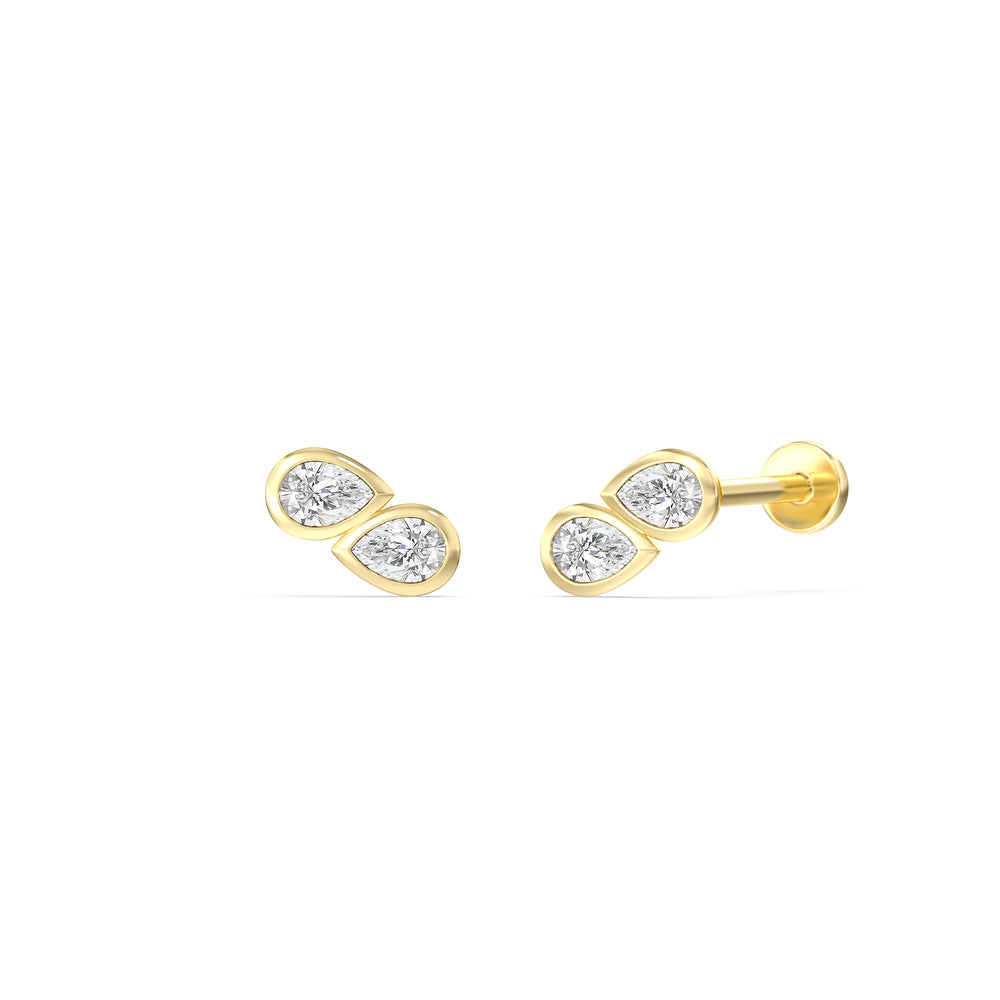 Pear Duet Flatback Studs with 14KT Yellow Gold / Left Cut Diamond in 14KT Yellow Gold / Left view 1
