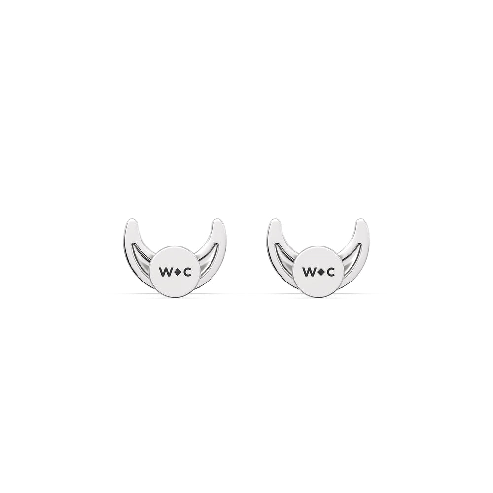 Crescent Flatback Studs with 14KT White Gold / Right Cut Diamond in 14KT White Gold / Right view 5
