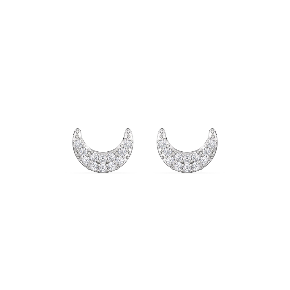 Crescent Flatback Studs with 14KT White Gold / Right Cut Diamond in 14KT White Gold / Right view 3
