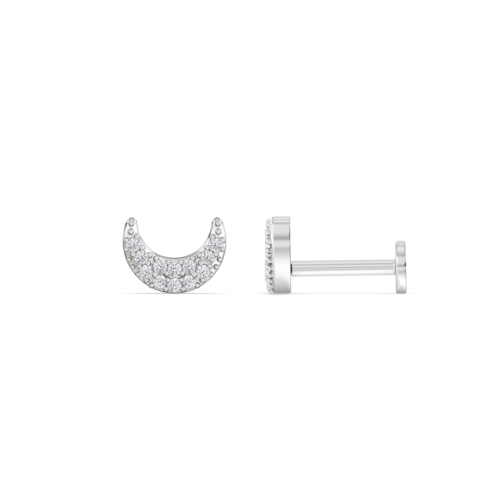 Crescent Flatback Studs with 14KT White Gold / Left Cut Diamond in 14KT White Gold / Left view 4
