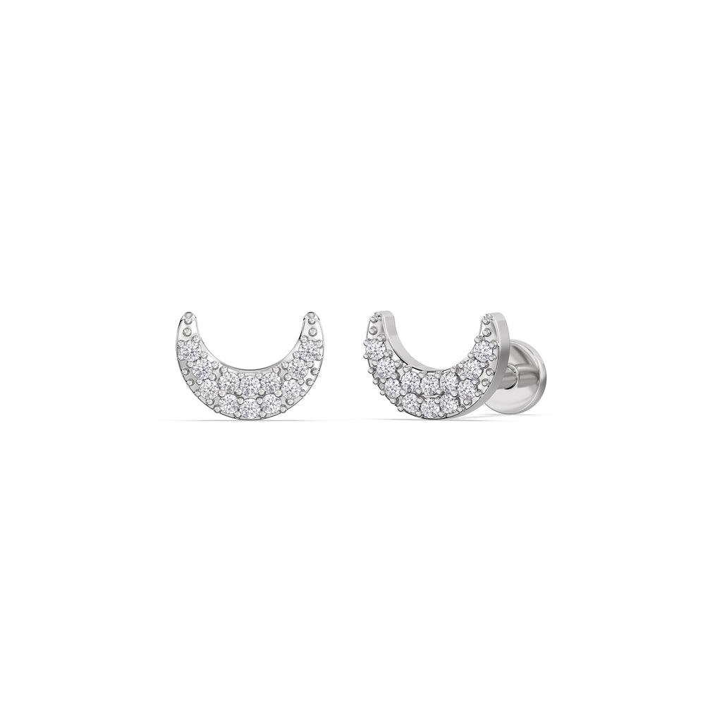 Crescent Flatback Studs with 14KT White Gold / Pair Cut Diamond in 14KT White Gold / Pair view 1
