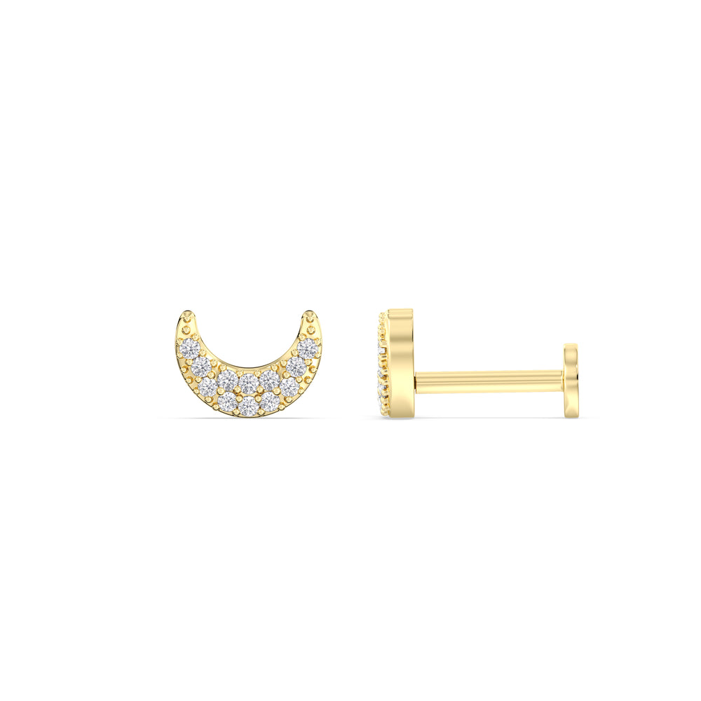 Crescent Flatback Studs with 14KT Yellow Gold / Left Cut Diamond in 14KT Yellow Gold / Left view 4
