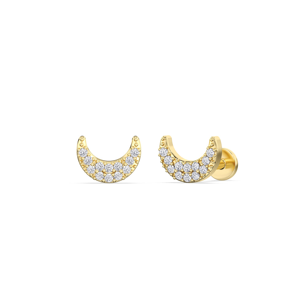 Crescent Flatback Studs with 14KT Yellow Gold / Right Cut Diamond in 14KT Yellow Gold / Right view 1

