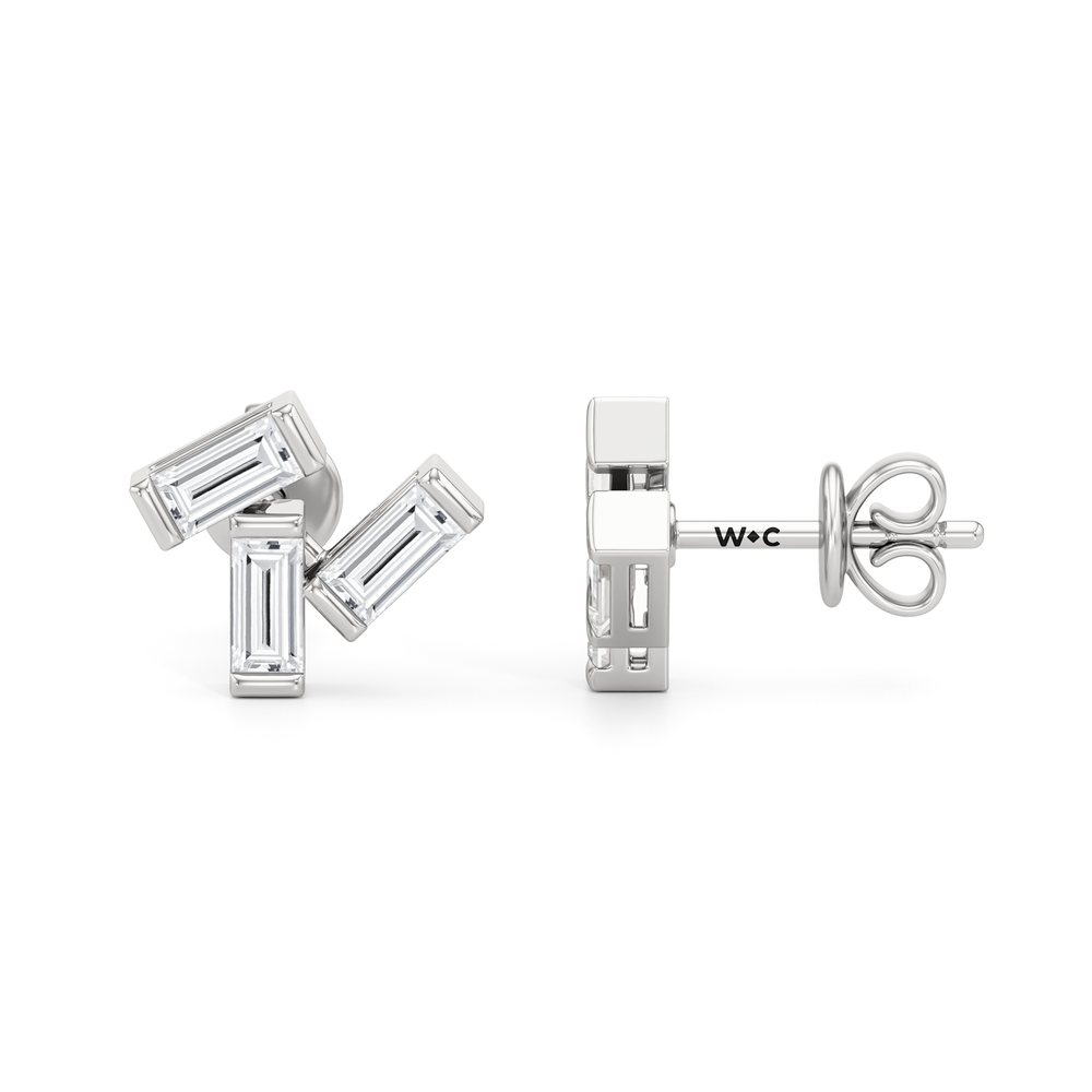 The Aria Baguette Studs with 14KT White Gold / Lab / 5/8 Cut Diamond in 14KT White Gold / Lab / 5/8 view 2
